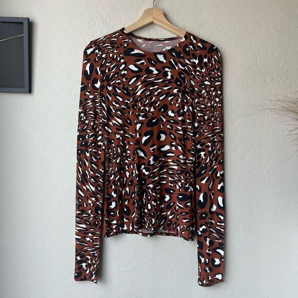 Alexandre Vauthier Brown Leopard Animal Print Long Sleeve Crewneck Tee Size L - Picture 2 of 8